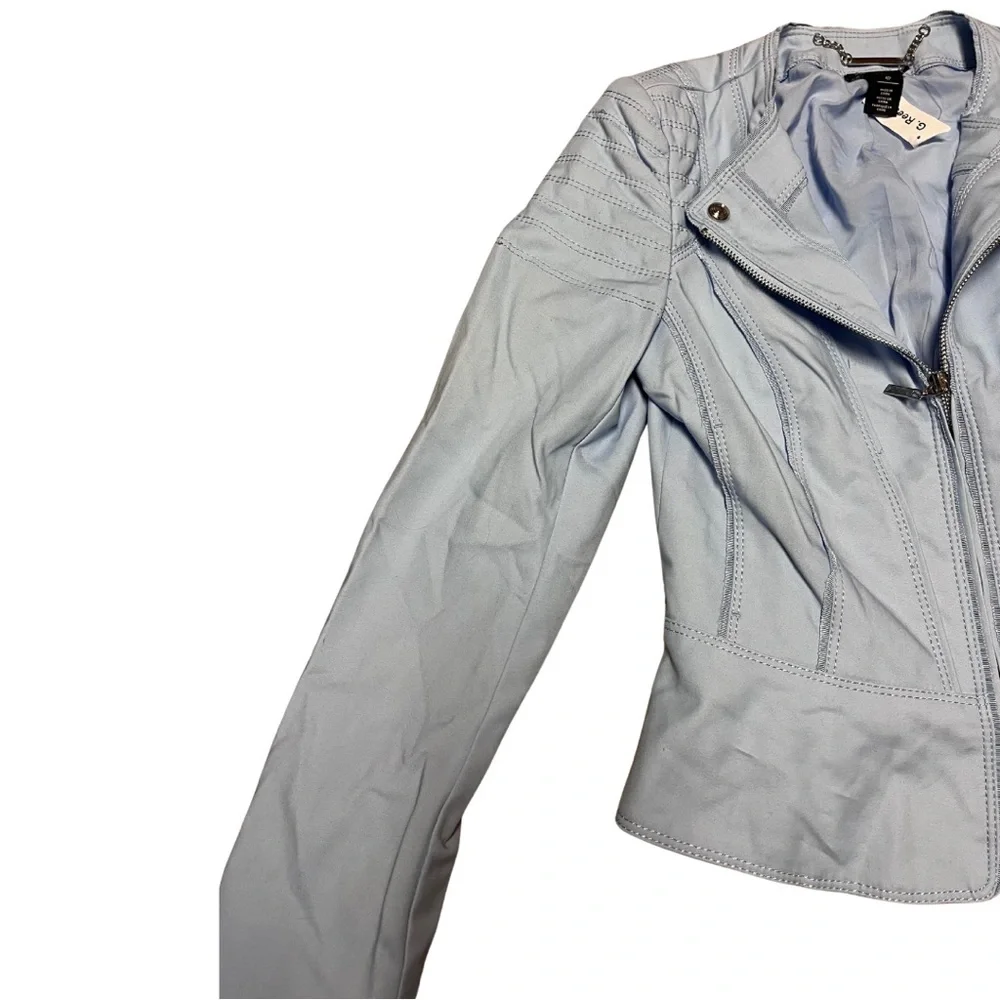 White House Black Market Blue Blazer Fitted Asymmetrical sz 4 Petite - Picture 8 of 9